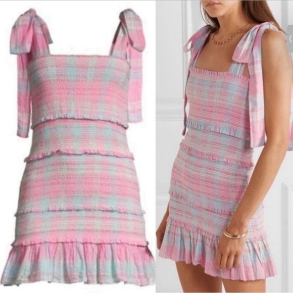 LoveShackFancy Belle Smocked Ruffle Mini Dress - Picture 2 of 6